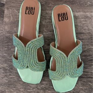 Anthropologie Mint Beaded Sandals